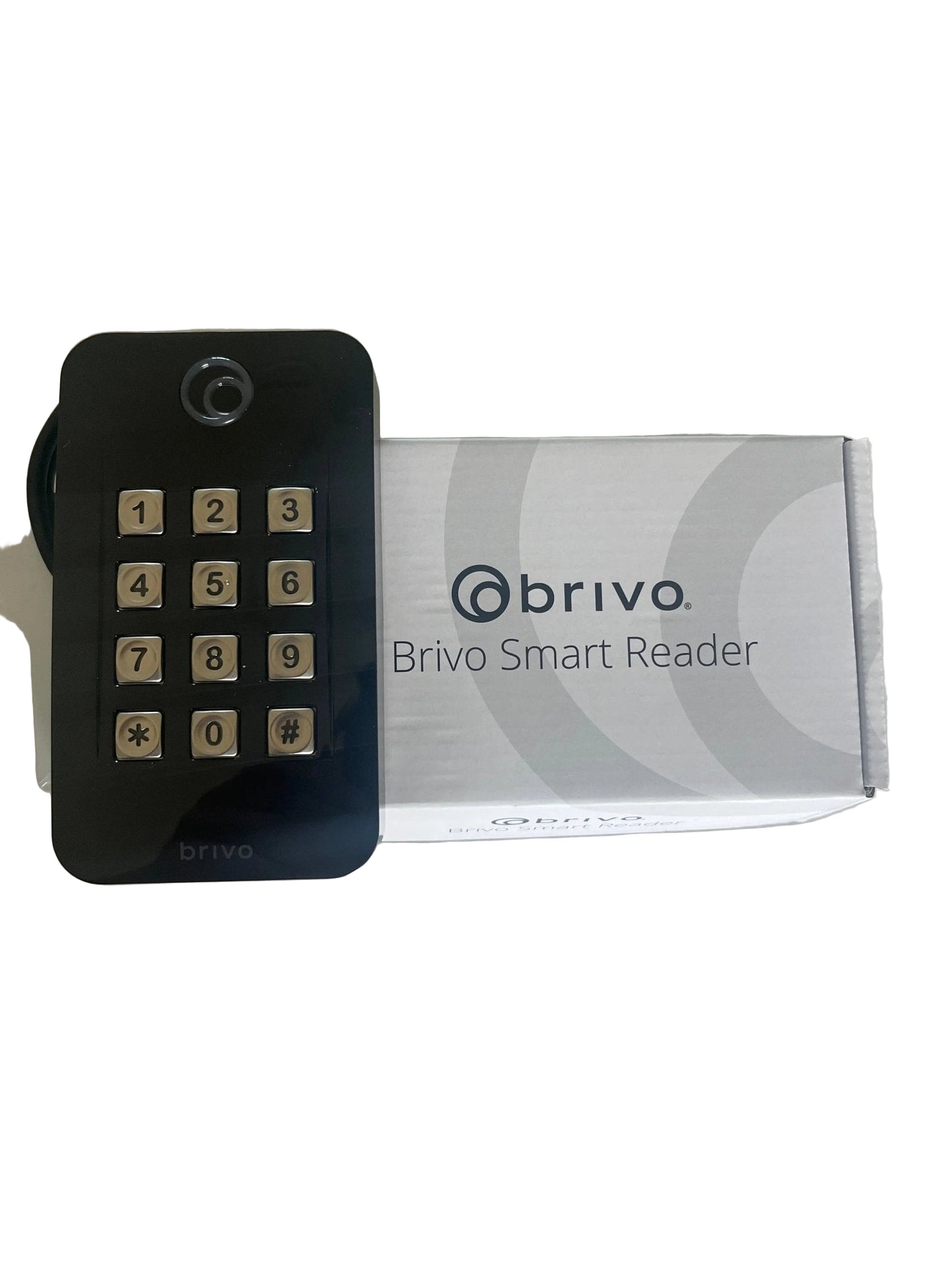 Black Brivo B-BSPKF-B tri-technology reader with integrated keypad, compatible with mobile, smartcard, and proximity credentials for secure PIN + card access.