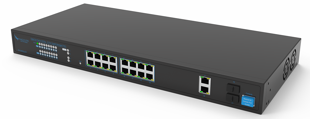 Eagle Eye SW20g 16-port Gigabit managed PoE+ switch with RJ45 and SFP uplinks