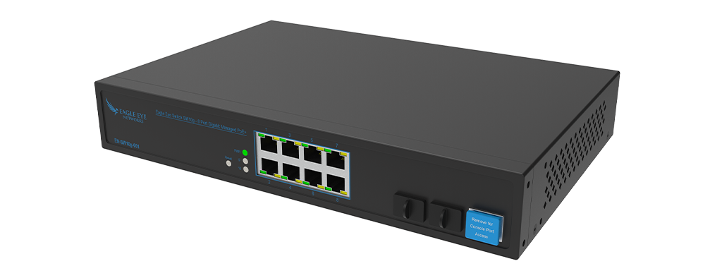 Eagle Eye SW10g 8-port Gigabit managed PoE+ switch with two SFP uplink ports