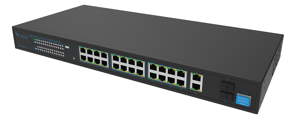 Eagle Eye SW28g 24-port Gigabit managed PoE+ switch with two RJ45 and two SFP uplinks